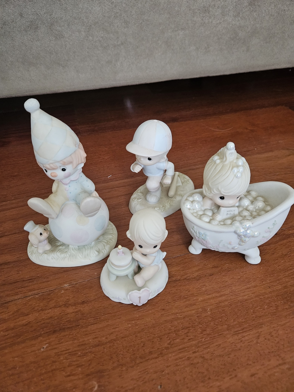 Precious Moments pastel figurine set in cream, pink, blue